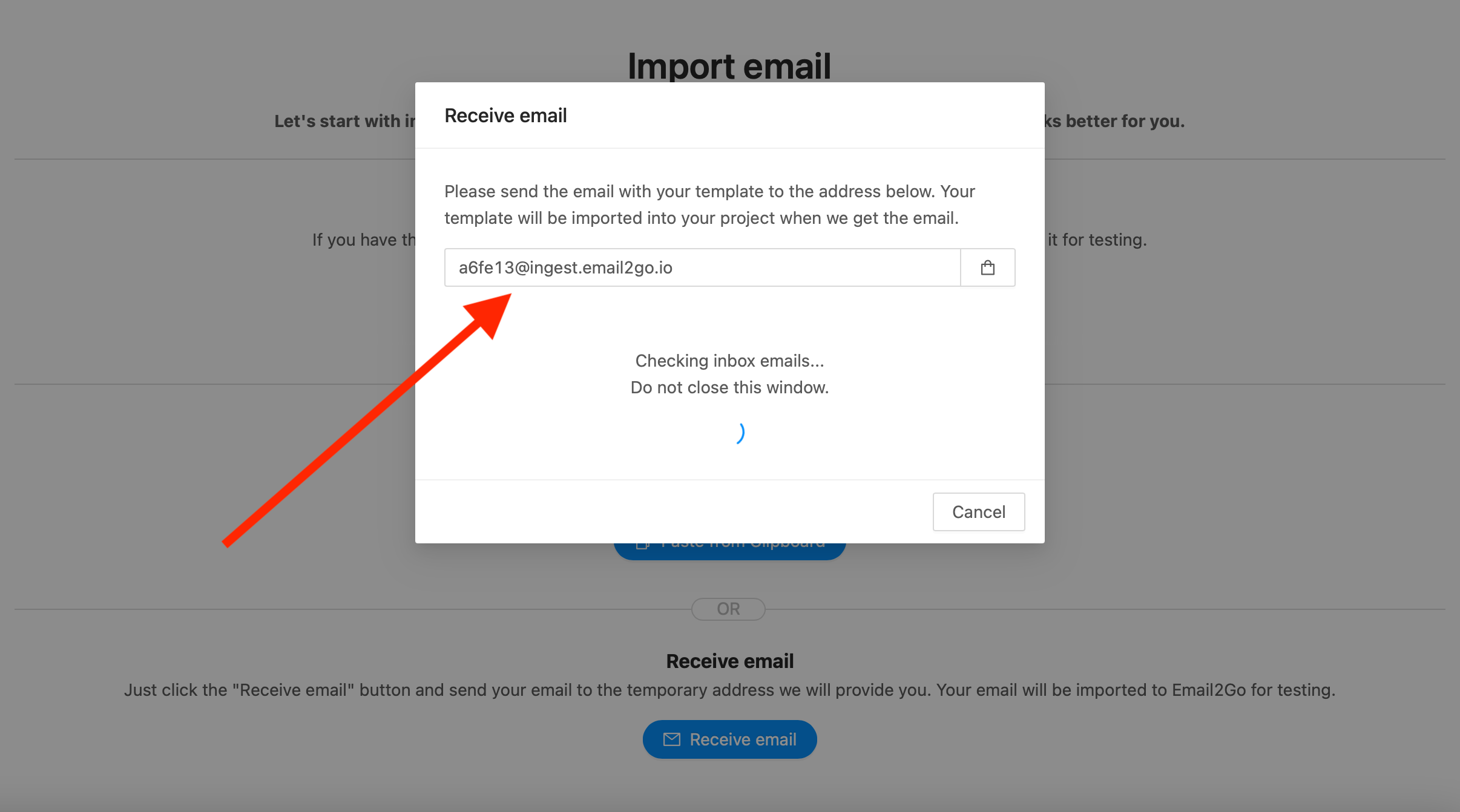 Email testing through receiving email